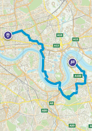 Carte de la marche Whitechapel to Greenwich